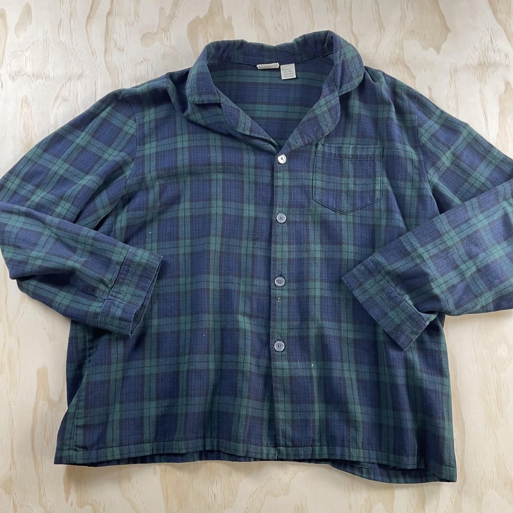 L.L. Bean Pajama Top Mens 2XL Green Plaid Flannel Long Sleeve Sleepwear